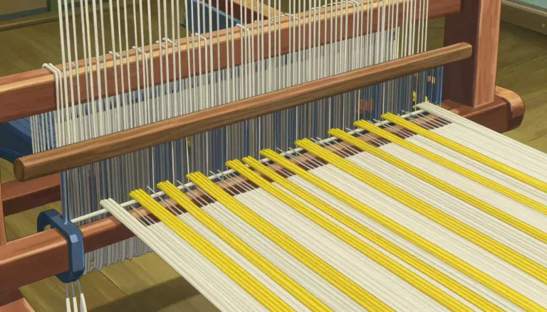Visual representation of "weft" - The horizontal threads woven across the length of a fabric.