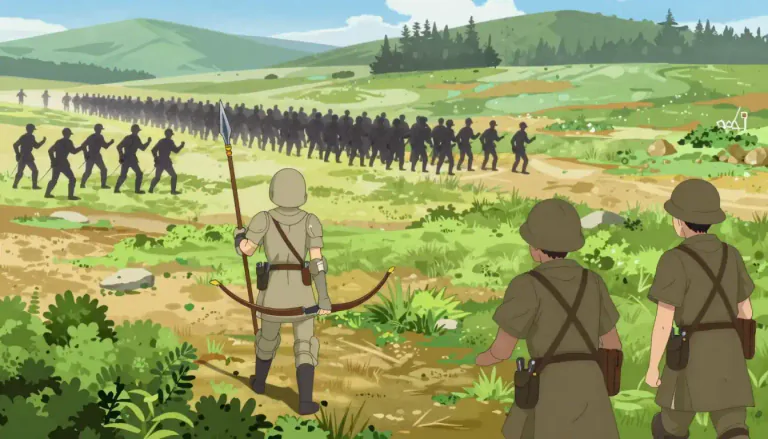 Visual representation of "skirmisher" - A soldier who acts independently or in small groups to fight enemy forces in battles, typically in the beginning or in advance.
