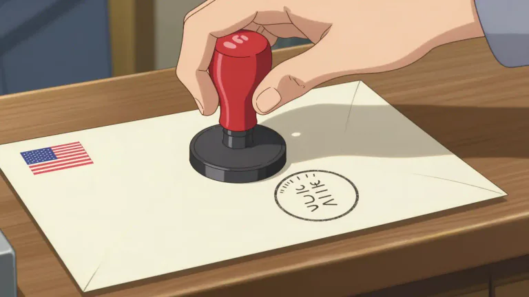 Visual representation of "postmark" - A mark put on letters or parcels by the post office to show the date and place of mailing.