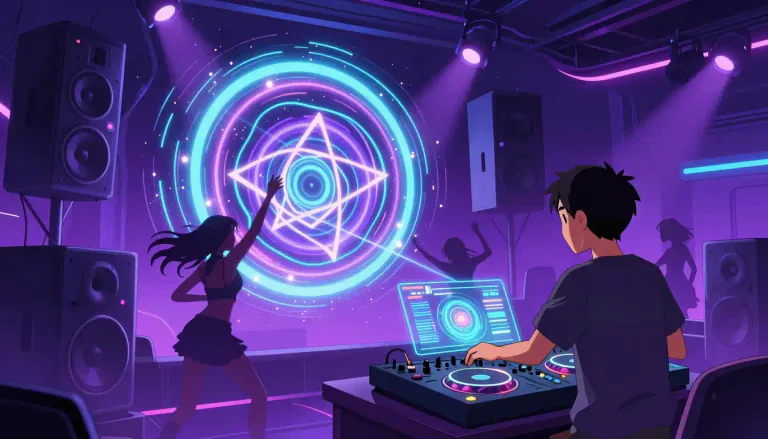 Visual representation of "dubstep" - A type of electronic music known for its strong bass and complex rhythms.