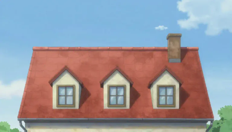 Visual representation of "mansard" - A type of roof with two angles instead of just one, creating additional space.