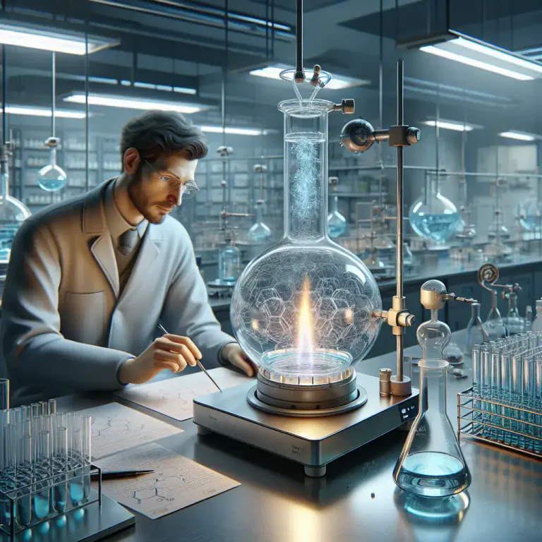 Visual representation of "retort" - A type of glass container used in a laboratory for heating substances