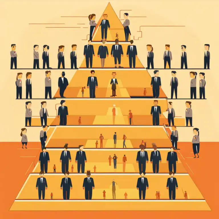 Visual representation of "pyramid" - A system or thing that is like a pyramid in shape, especially in the way its structure or arrangement relates to its parts or members.
