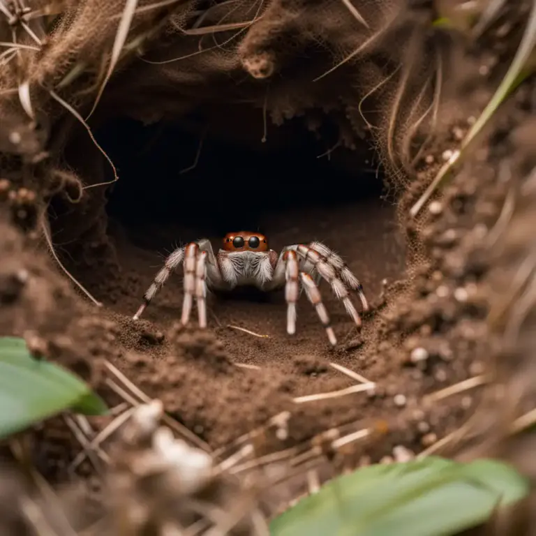Visual representation of "trapdoor" - A hole with a cover in an insect's or spider's nest leading to its burrow