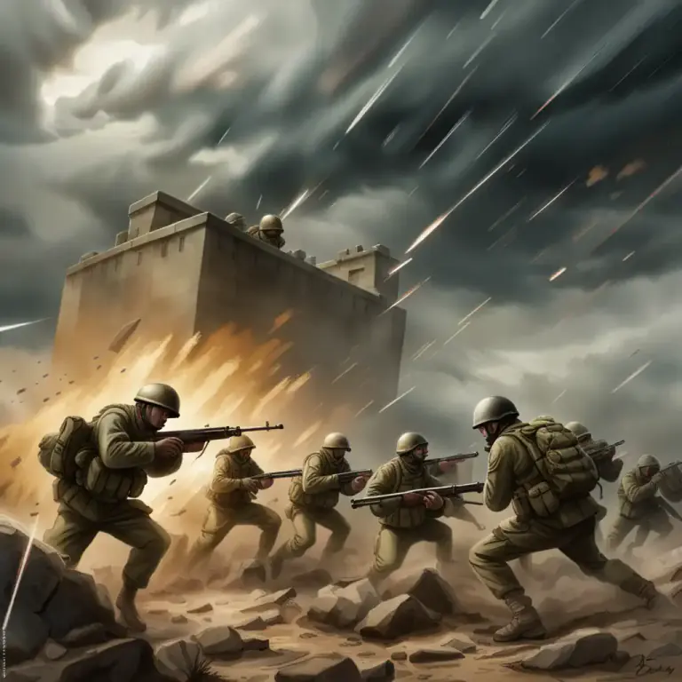 Visual representation of "take something/somebody by storm" - To attack or capture something with a sudden and intense force, usually in a military context.