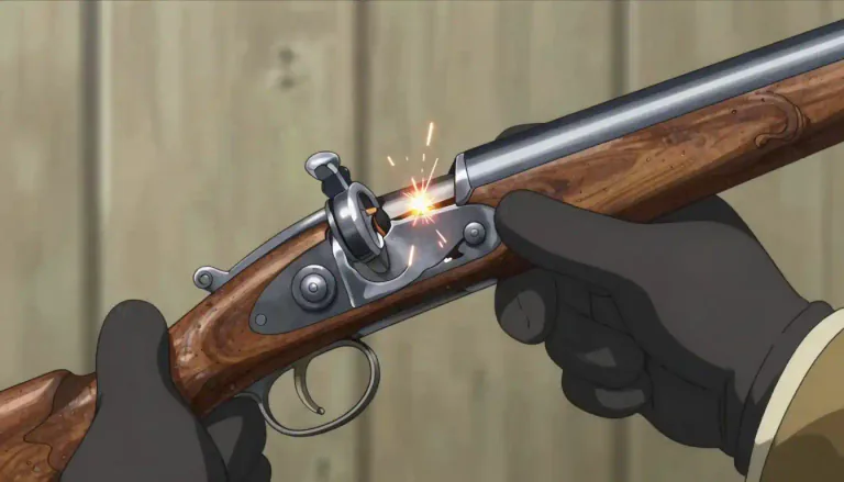 Visual representation of "flintlock" - An old type of gun that used a piece of flint to create a spark and fire the gun.