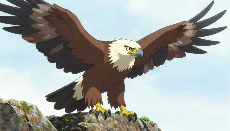 Visual representation of "eagle" - A large bird that has excellent eyesight, sharp claws, and a strong beak for hunting and eating meat.