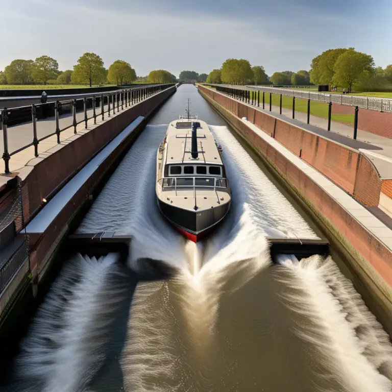 Visual representation of "lock" - A portion of a canal or river that can be closed to control the water level