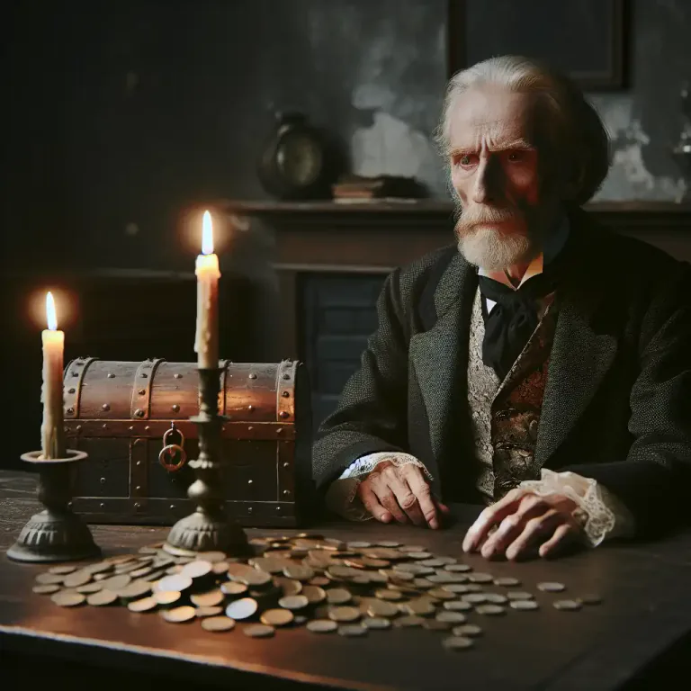 Visual representation of "scrooge" - A character in Charles Dickens' 'A Christmas Carol' who is known for his extreme miserliness and a lack of warmth or kindness.