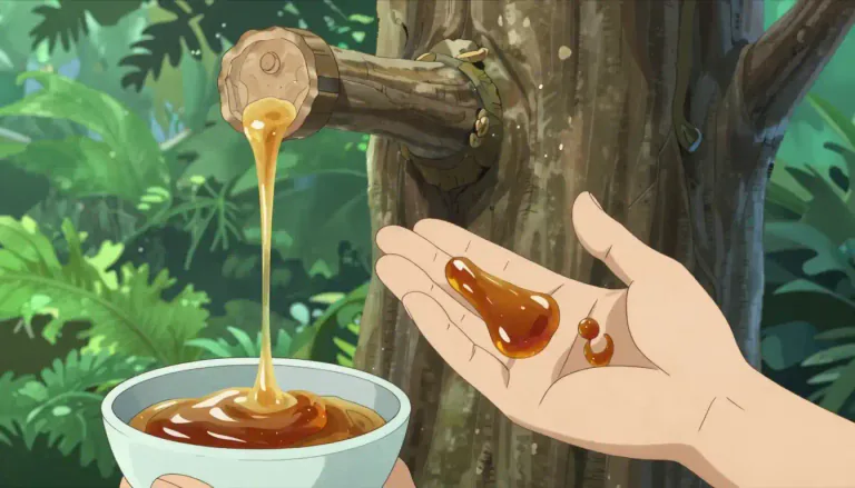 Visual representation of "gutta-percha" - A hard and flexible substance made from the sap of a particular tropical tree. It is often used to make things like golf balls or for some special uses in dentistry or electronics.