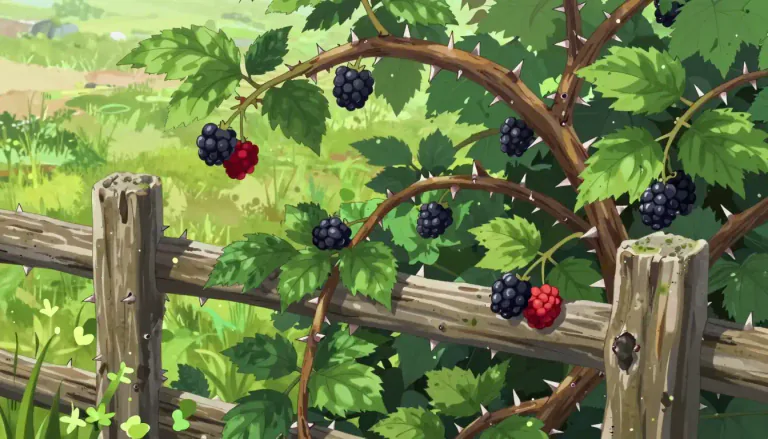 Visual representation of "bramble" - A type of thorny shrub or vine that produces berries, often blackberries or raspberries