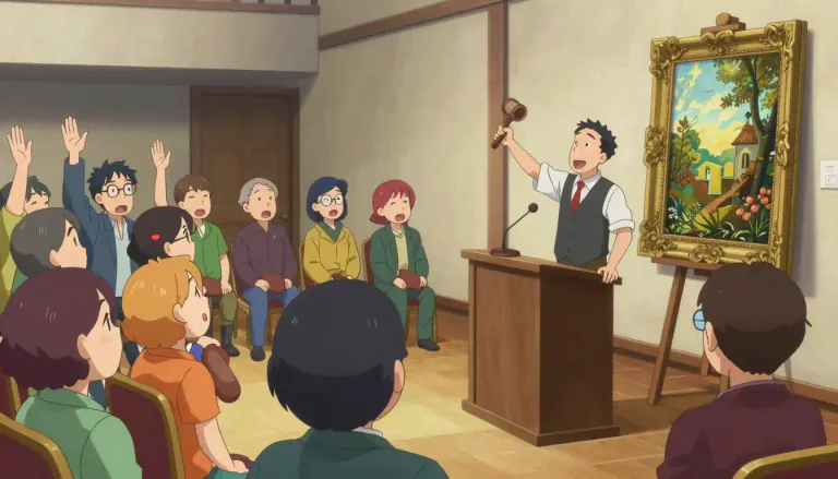Visual representation of "auction" - A public event where goods or property are sold to the highest bidder.