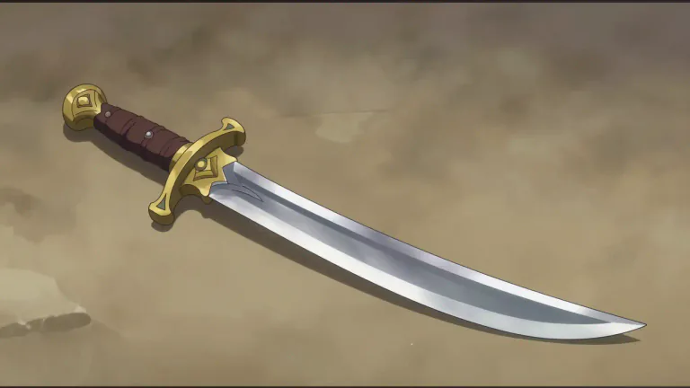 Visual representation of "scimitar" - A curved sword with a single sharp edge, often used in the past in Middle East.