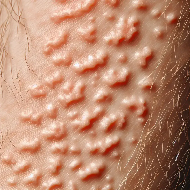 Visual representation of "lichen" - A skin condition that is marked by small raised patches that may become hard and rough.