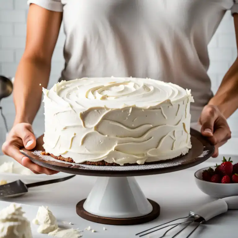 Visual representation of "frost" - To cover a cake or other baked good with a layer of sweet icing or frosting.