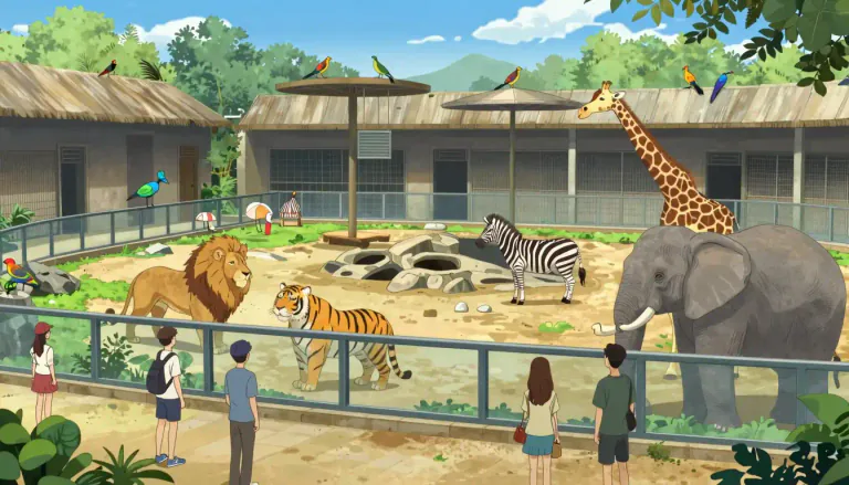 Visual representation of "menagerie" - A collection of wild animals kept in captivity for exhibition.
