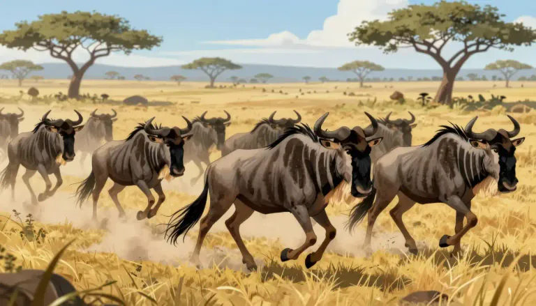 Visual representation of "wildebeest" - A type of antelope from Africa that is known for its large annual migrations.