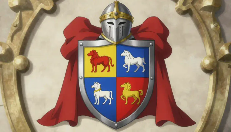 Visual representation of "heraldic" - Relating to heraldry, the art or study of the correct use of coats of arms and other emblems.