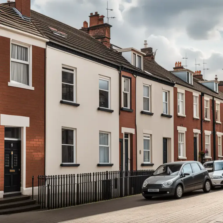 Visual representation of "terrace" - A row of similar houses joined together, sharing side walls