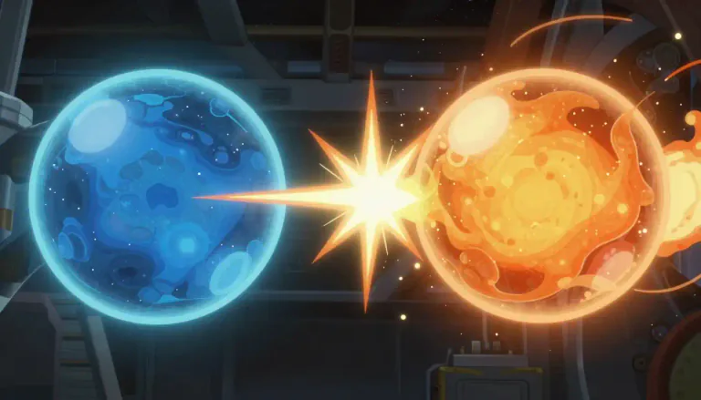 Visual representation of "antimatter" - A type of matter that is opposite to the regular matter. When it meets with matter, both are destroyed.