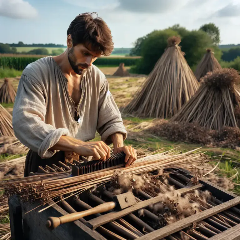 Visual representation of "heckle" - To separate the fibres of flax or hemp