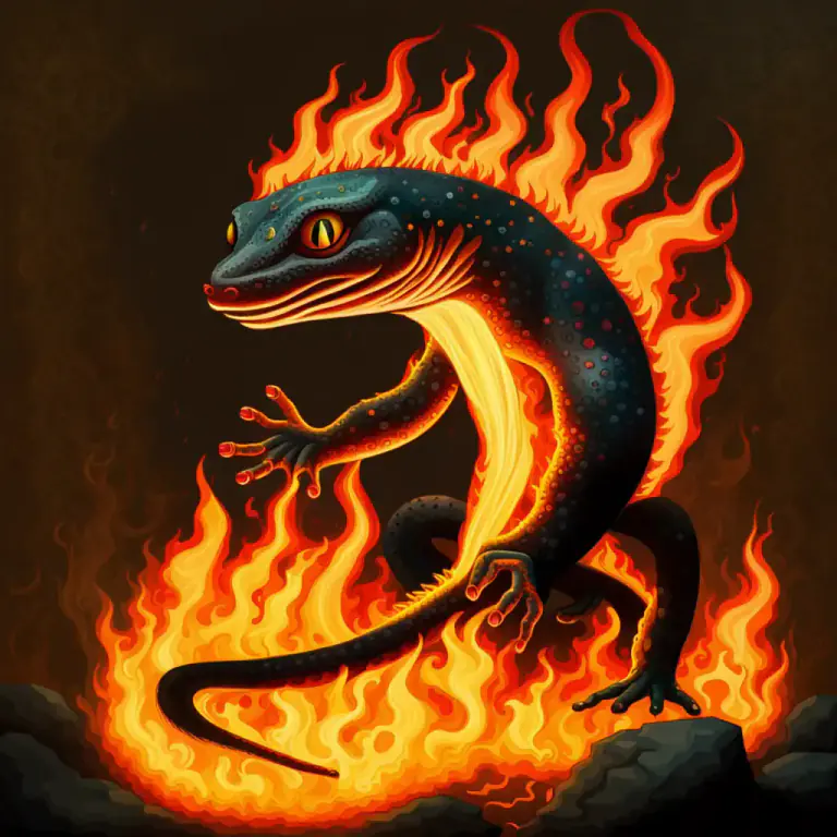 Visual representation of "salamander" - A mythological creature that is capable of living in or withstanding fire.