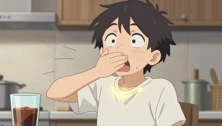 Visual representation of "hiccup" - A sudden little gasp or noise in your throat caused by the diaphragm squeezing