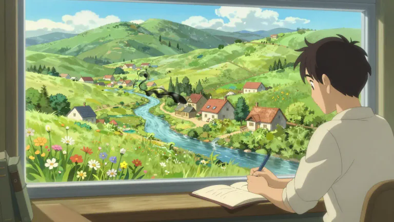 Visual representation of "picturesque" - In literature, it can describe a detailed written description that creates a vivid image