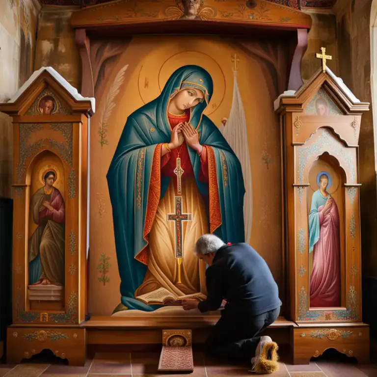 Visual representation of "icon" - A religious picture, especially one painted on wood, found in Eastern Orthodox Churches.