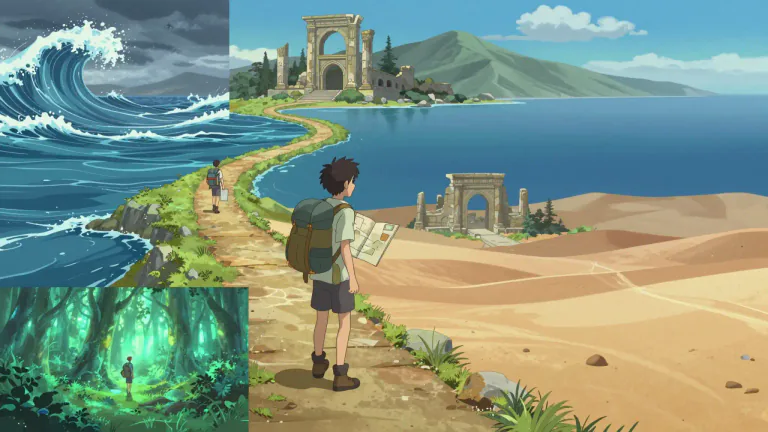 Visual representation of "odyssey" - A long journey full of adventures or experiences