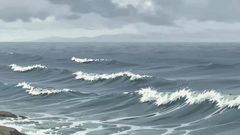 Visual representation of "choppy" - When something, especially water or waves, is filled with small, rough, and often sudden movements.