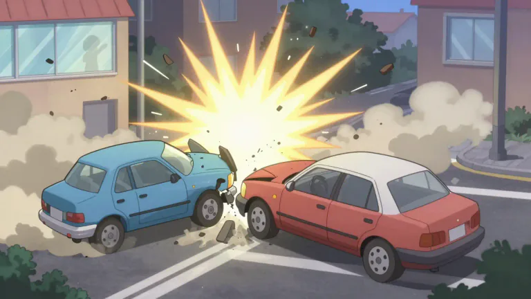 Visual representation of "concussion" - A loud noise caused by the impact of two things.