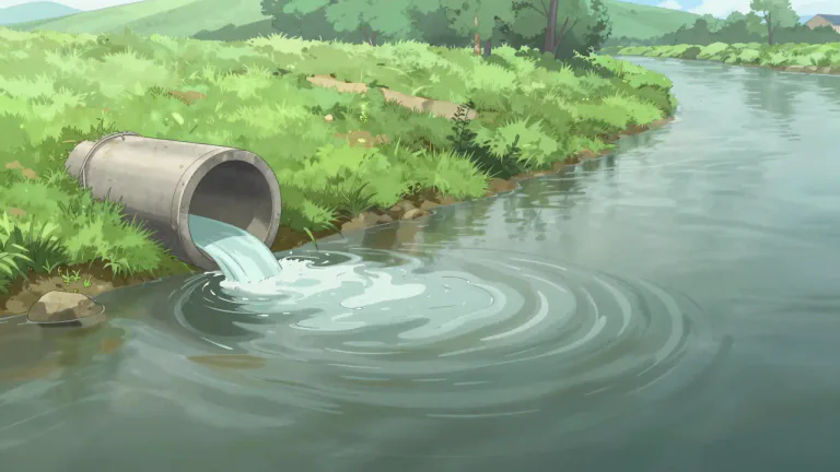 Visual representation of "outfall" - The place where a river, drain or sewer empties into the sea, a river, or a lake.