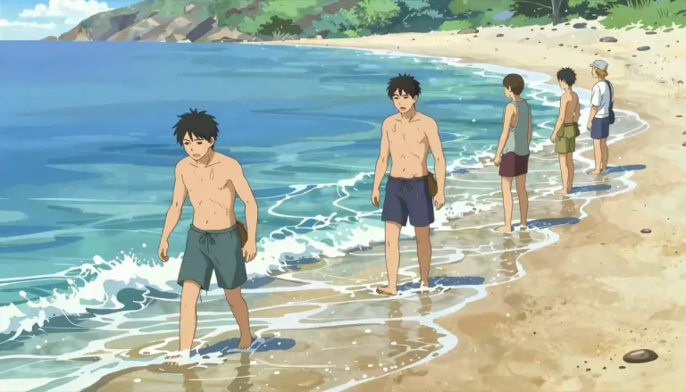 Visual representation of "ashore" - Towards or on the land from the sea or a body of water.