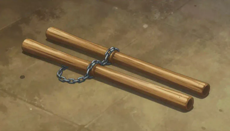 Visual representation of "nunchaku" - A traditional martial arts weapon consisting of two sticks joined by a short chain or rope.
