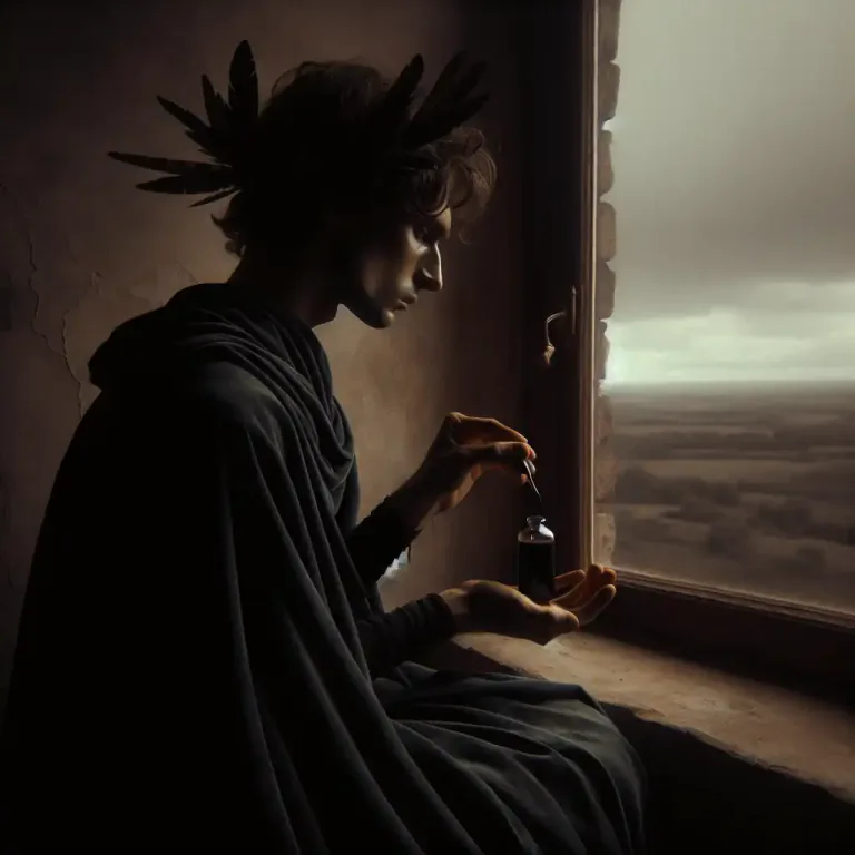 Visual representation of "melancholic" - Relating to black bile, supposed by the ancient Greeks to cause melancholia.