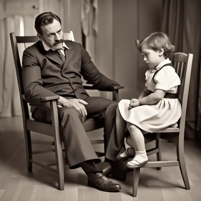Visual representation of "put somebody over your knee" - To physically place a person, typically a child, across your lap with the intention of spanking them as a form of discipline or punishment.