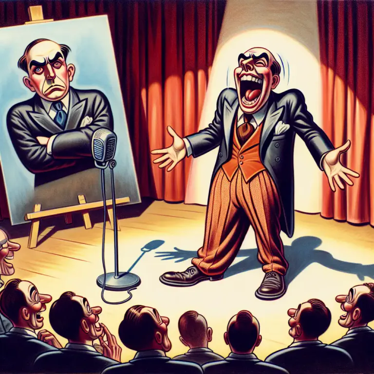 Visual representation of "burlesque" - To make fun of something or someone by copying them in an exaggerated way.