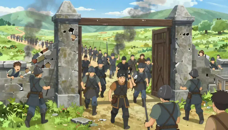 Visual representation of "invade" - To enter forcefully as an enemy, go into with hostile intent.