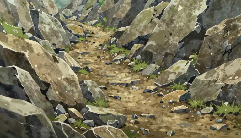 Visual representation of "rocky" - Covered with rocks or containing a lot of rocks.