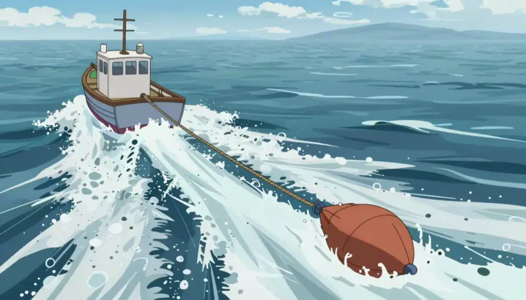 Visual representation of "drogue" - A device dragged behind a moving vehicle or boat to reduce its speed