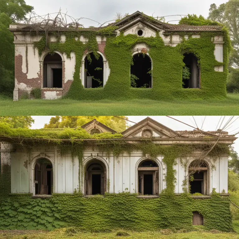 Visual representation of "dilapidation" - The process of becoming dilapidated, or reduced to ruin