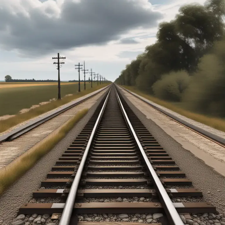 Visual representation of "rail" - The bars and metal connections that make up a railroad