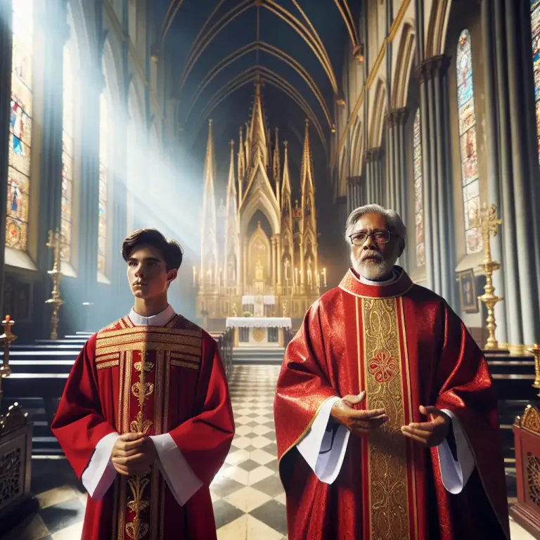 Visual representation of "servitor" - In the Catholic Church, a male who assists the priest during a liturgical service.