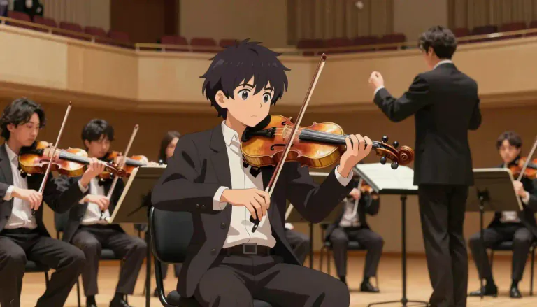 Visual representation of "concertmaster" - The first chair violinist in an orchestra, responsible for leading the string section and coordinating with the conductor.