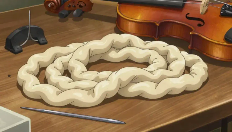 Visual representation of "catgut" - A type of cord that is made from the intestines of certain animals, particularly sheep, and used in musical strings, sutures, etc.
