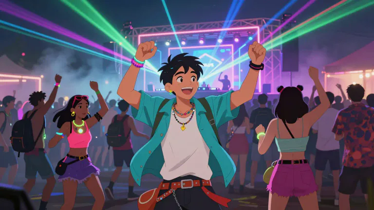 Visual representation of "raver" - A person who goes to a lot of parties or music festivals, usually dancing to electronic music