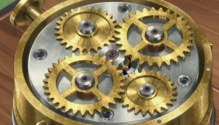 Visual representation of "clockwork" - The inner workings of a mechanical device like a clock.