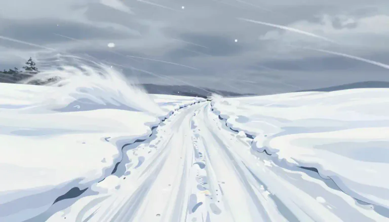 Visual representation of "snowdrift" - A pile of snow that has been blown together by the wind