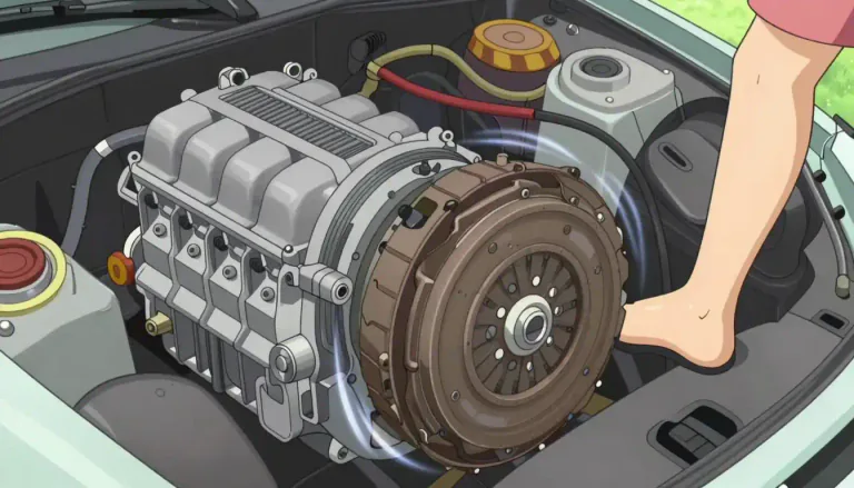 Visual representation of "clutch" - A mechanism for connecting and disconnecting an engine and the transmission system in a vehicle, or the working parts of any machine.
